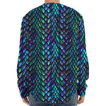 Turquoise Dragon Scales Pattern Print Long Sleeve Baseball Jersey