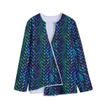 Turquoise Dragon Scales Pattern Print Long Sleeve Short Coat