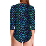 Turquoise Dragon Scales Pattern Print Long Sleeve Swimsuit