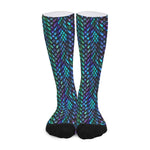 Turquoise Dragon Scales Pattern Print Long Socks