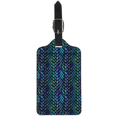 Turquoise Dragon Scales Pattern Print Luggage Tag