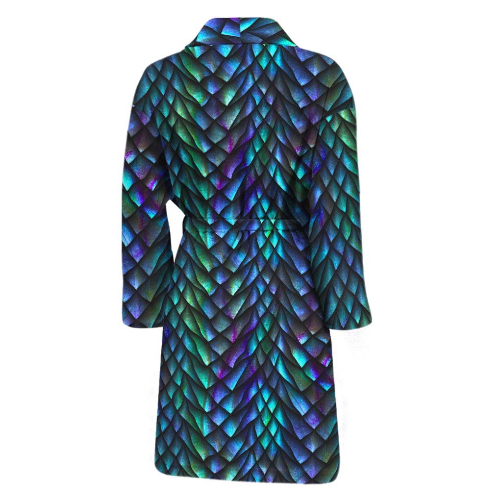 Turquoise Dragon Scales Pattern Print Men's Bathrobe