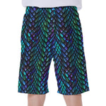 Turquoise Dragon Scales Pattern Print Men's Beach Shorts