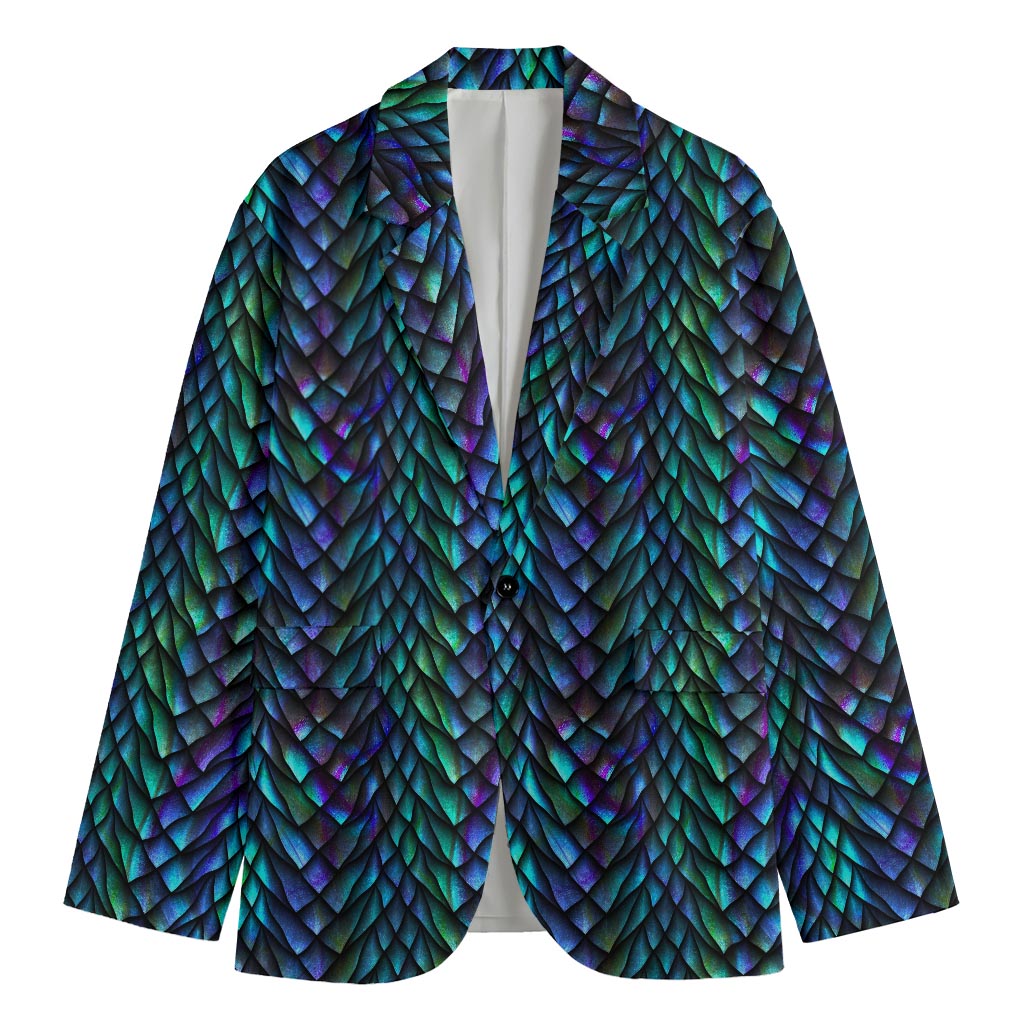 Turquoise Dragon Scales Pattern Print Men's Blazer