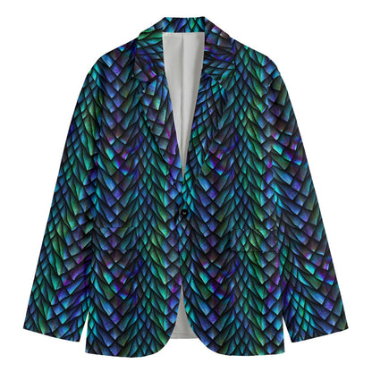 Turquoise Dragon Scales Pattern Print Men's Blazer