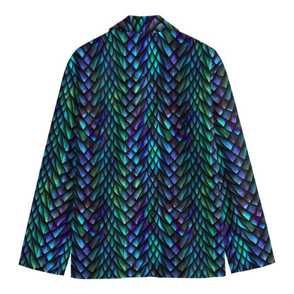 Turquoise Dragon Scales Pattern Print Men's Blazer