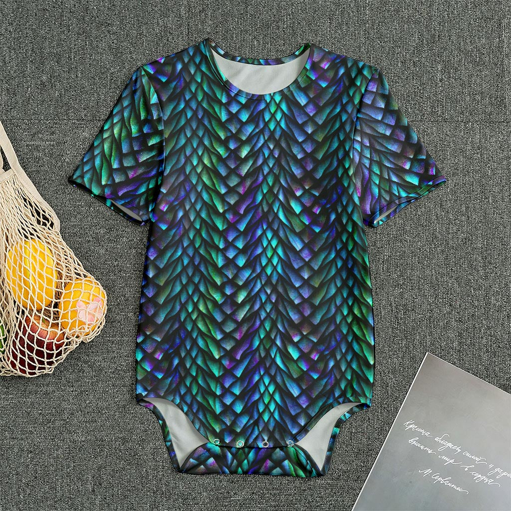 Turquoise Dragon Scales Pattern Print Men's Bodysuit