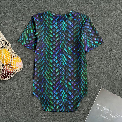 Turquoise Dragon Scales Pattern Print Men's Bodysuit