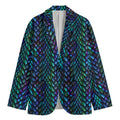 Turquoise Dragon Scales Pattern Print Men's Cotton Blazer