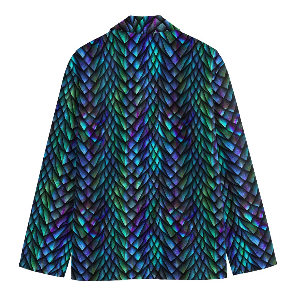 Turquoise Dragon Scales Pattern Print Men's Cotton Blazer