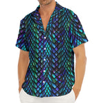 Turquoise Dragon Scales Pattern Print Men's Deep V-Neck Shirt