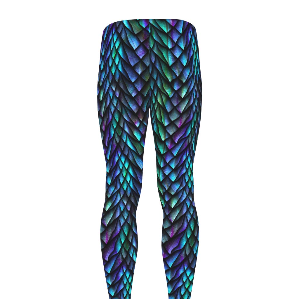 Turquoise Dragon Scales Pattern Print Men's leggings