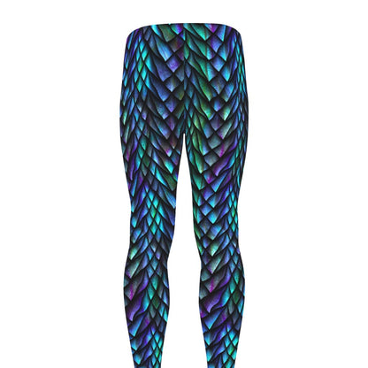 Turquoise Dragon Scales Pattern Print Men's leggings