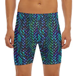 Turquoise Dragon Scales Pattern Print Men's Long Boxer Briefs