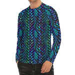 Turquoise Dragon Scales Pattern Print Men's Long Sleeve Rash Guard