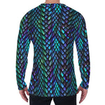 Turquoise Dragon Scales Pattern Print Men's Long Sleeve T-Shirt