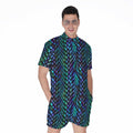 Turquoise Dragon Scales Pattern Print Men's Romper