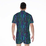 Turquoise Dragon Scales Pattern Print Men's Rompers