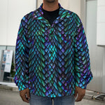 Turquoise Dragon Scales Pattern Print Men's Shirt Jacket