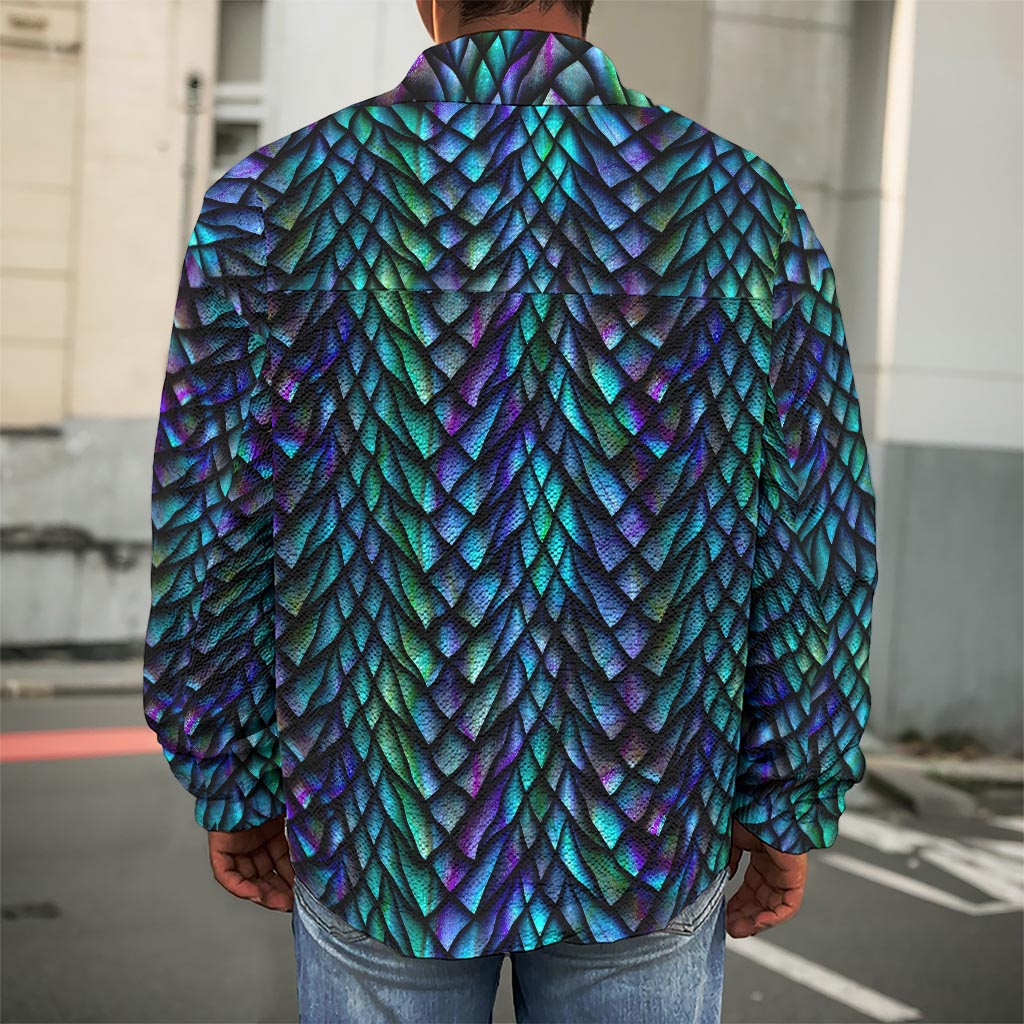 Turquoise Dragon Scales Pattern Print Men's Shirt Jacket