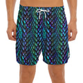 Turquoise Dragon Scales Pattern Print Men's Split Running Shorts