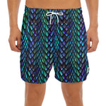 Turquoise Dragon Scales Pattern Print Men's Split Running Shorts