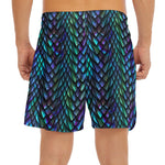 Turquoise Dragon Scales Pattern Print Men's Split Running Shorts
