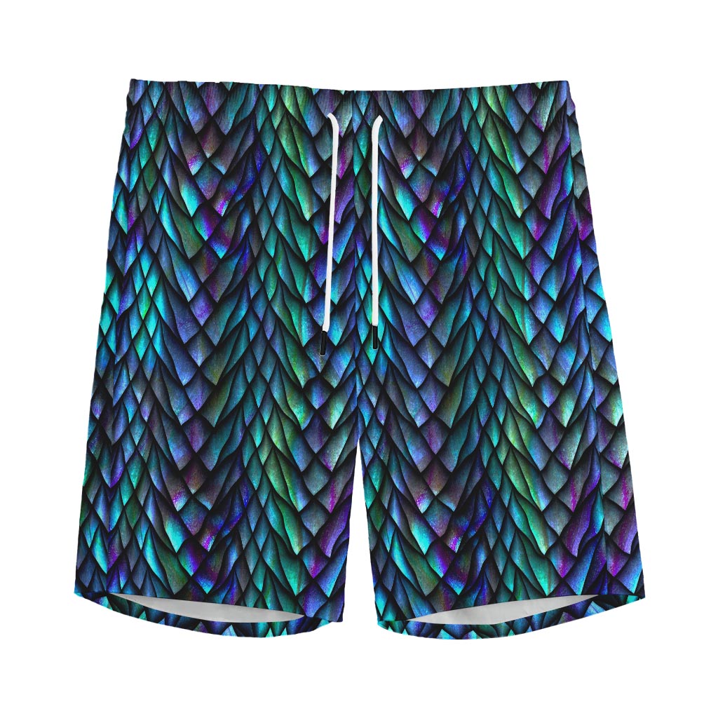 Turquoise Dragon Scales Pattern Print Men's Sports Shorts