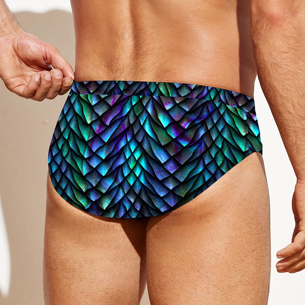Turquoise Dragon Scales Pattern Print Men's Swim Briefs