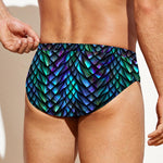 Turquoise Dragon Scales Pattern Print Men's Swim Briefs