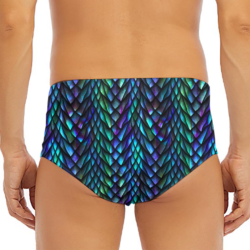 Turquoise Dragon Scales Pattern Print Men's Triangle Swim Briefs