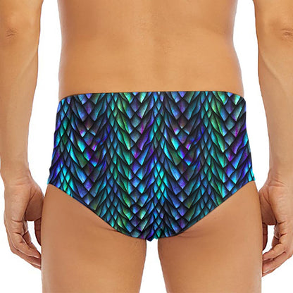 Turquoise Dragon Scales Pattern Print Men's Triangle Swim Briefs