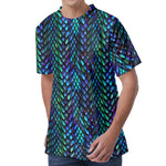 Turquoise Dragon Scales Pattern Print Men's Velvet T-Shirt
