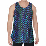 Turquoise Dragon Scales Pattern Print Men's Velvet Tank Top