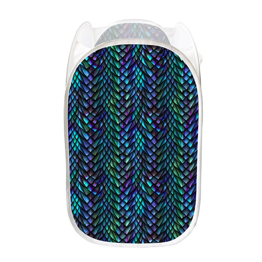 Turquoise Dragon Scales Pattern Print Mesh Laundry Hamper