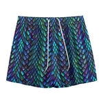 Turquoise Dragon Scales Pattern Print Mesh Shorts