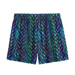 Turquoise Dragon Scales Pattern Print Mesh Shorts