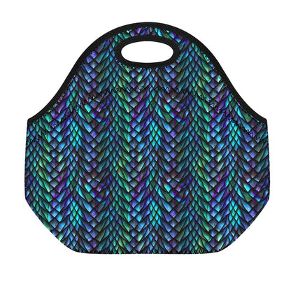 Turquoise Dragon Scales Pattern Print Neoprene Lunch Bag