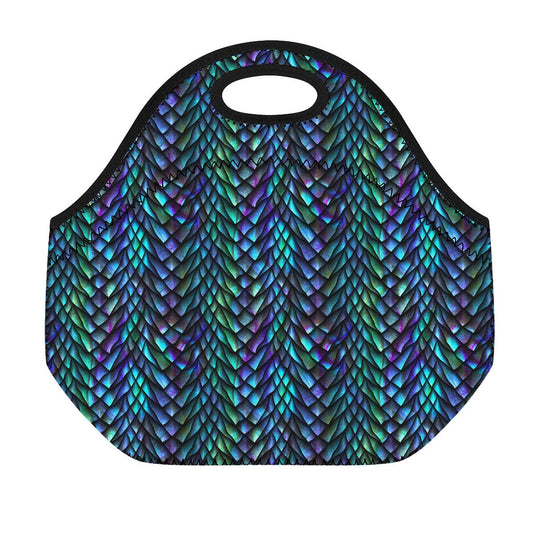 Turquoise Dragon Scales Pattern Print Neoprene Lunch Bag
