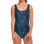 Turquoise Dragon Scales Pattern Print One Piece Swimsuit