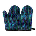 Turquoise Dragon Scales Pattern Print Oven Mitts