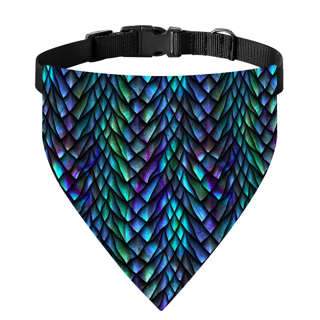 Turquoise Dragon Scales Pattern Print Over The Collar Dog Bandana