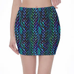 Turquoise Dragon Scales Pattern Print Pencil Mini Skirt