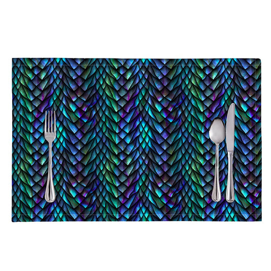 Turquoise Dragon Scales Pattern Print Placemat