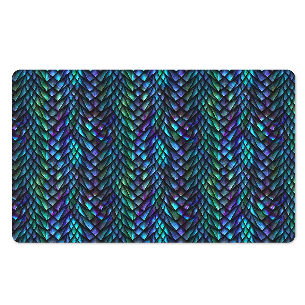 Turquoise Dragon Scales Pattern Print Polyester Doormat