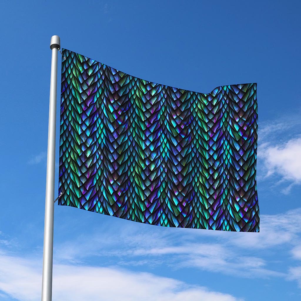 Turquoise Dragon Scales Pattern Print Polyester Flag