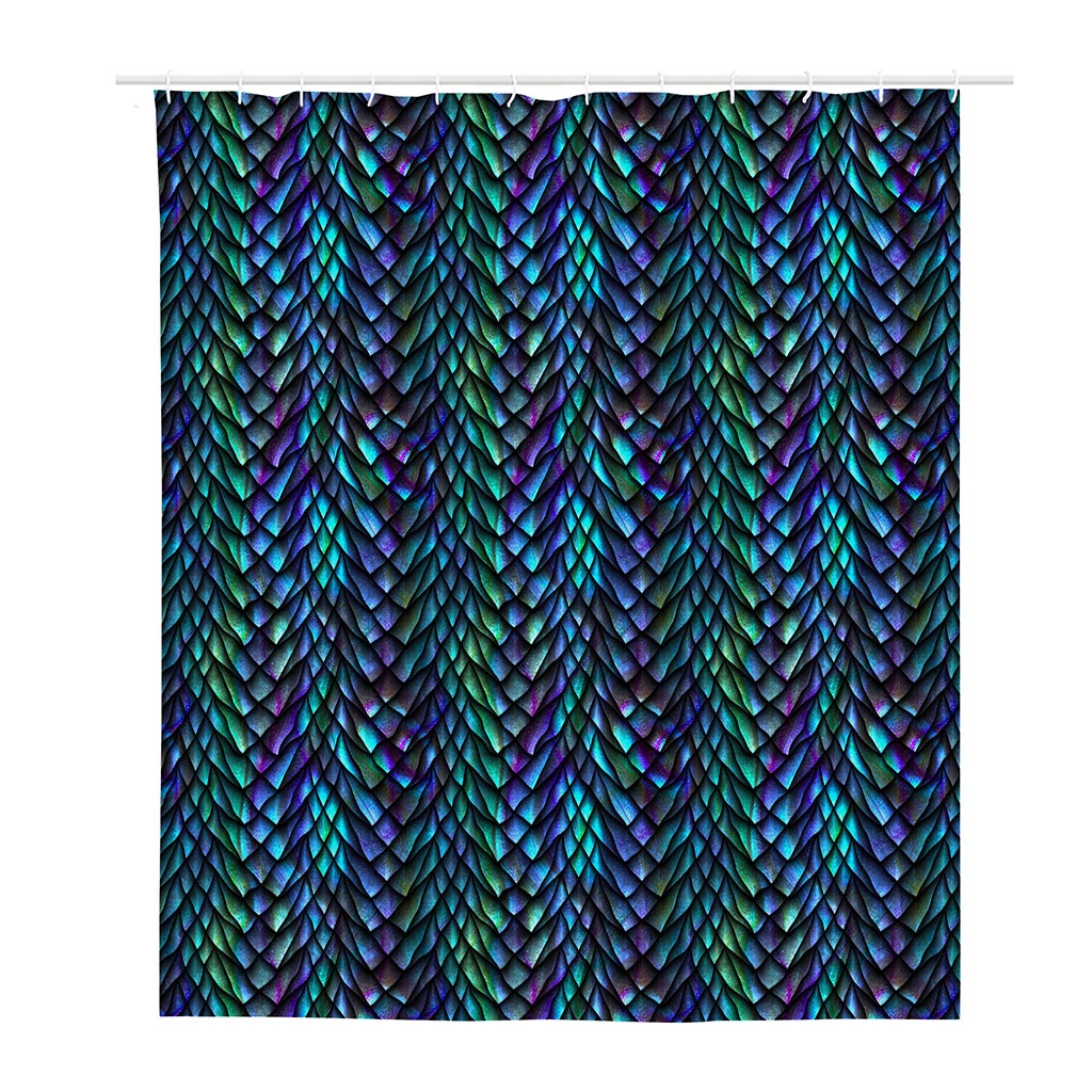 Turquoise Dragon Scales Pattern Print Polyester Shower Curtain