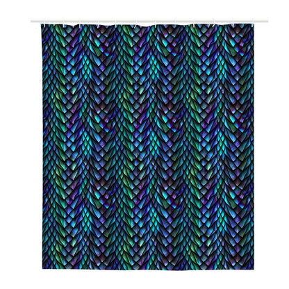 Turquoise Dragon Scales Pattern Print Polyester Shower Curtain