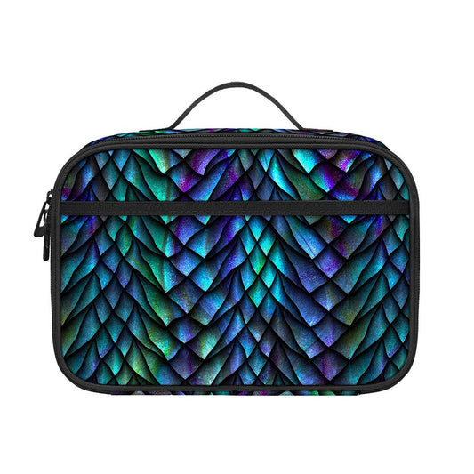 Turquoise Dragon Scales Pattern Print Portable Lunch Bag