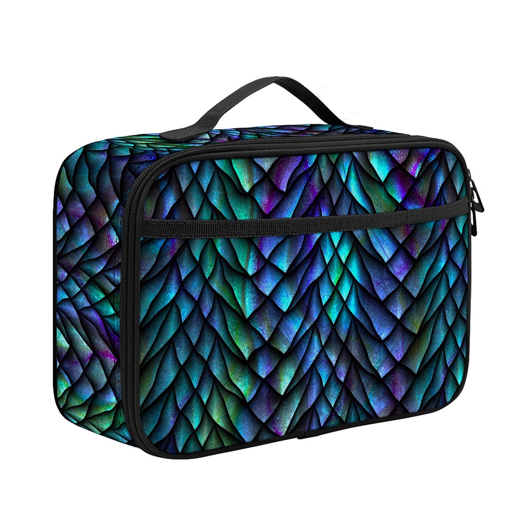 Turquoise Dragon Scales Pattern Print Portable Lunch Bag